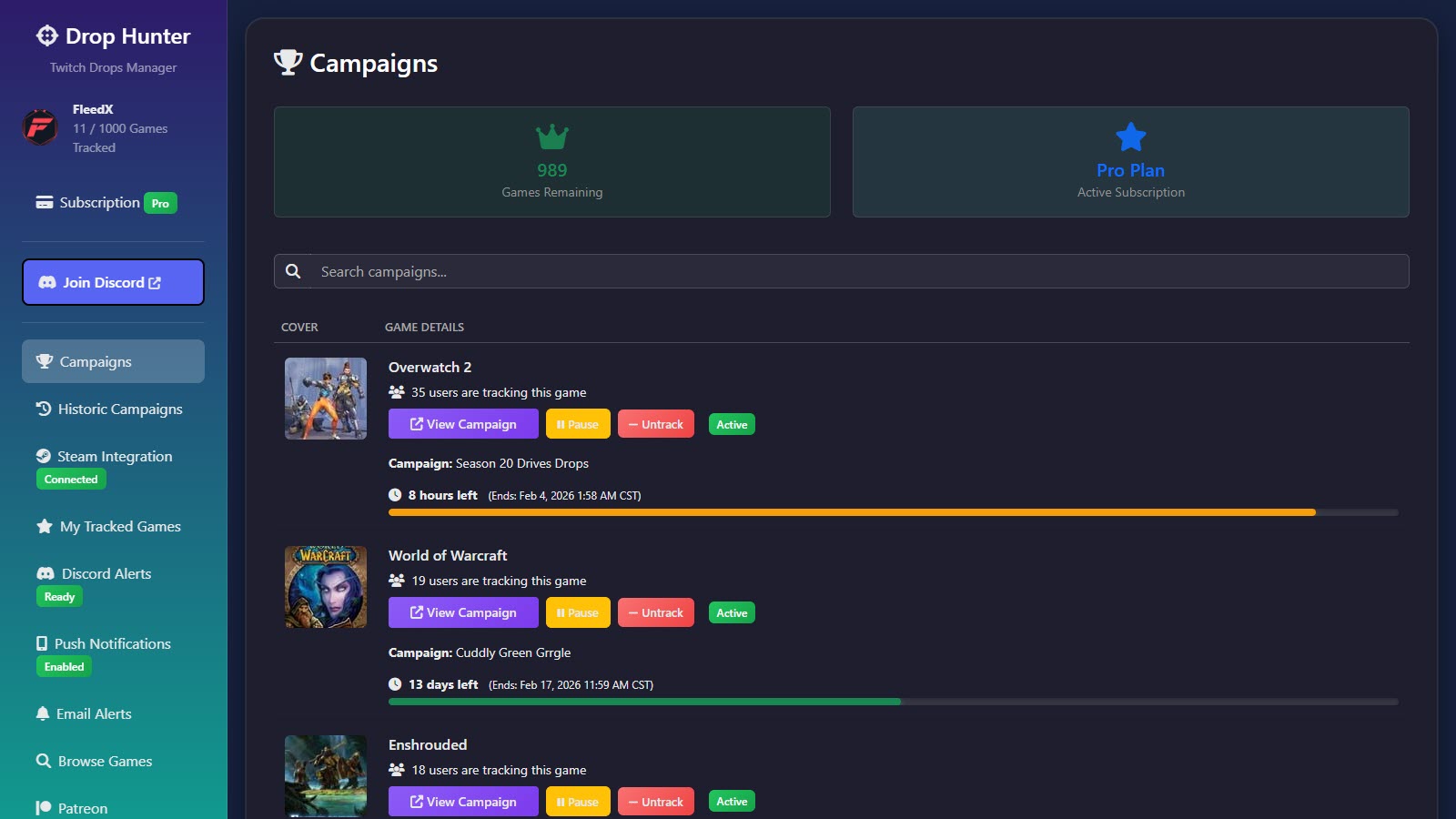Drop Hunter Campaign Dashboard