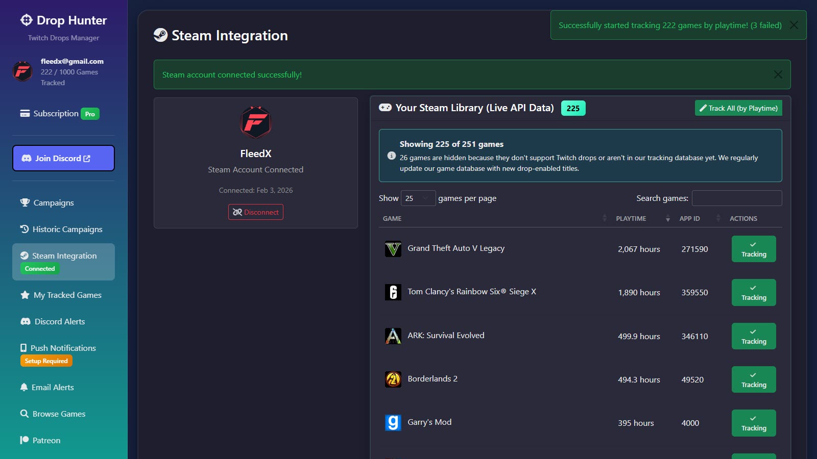 Drop Hunter Steam Library Integration